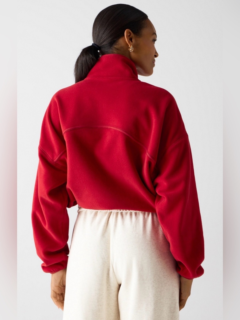 NWT [Fabletics] No Chill Fleece Half-Zip Cropped Pullover Sweater Red Women’s S - Picture 3 of 16